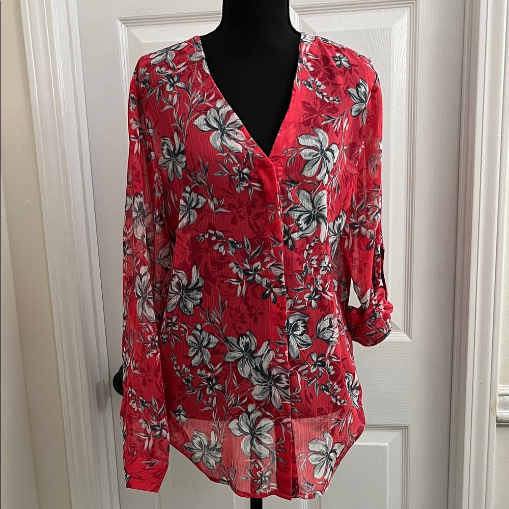 Kut from the Kloth Red and White Patterned Blouse NWT
